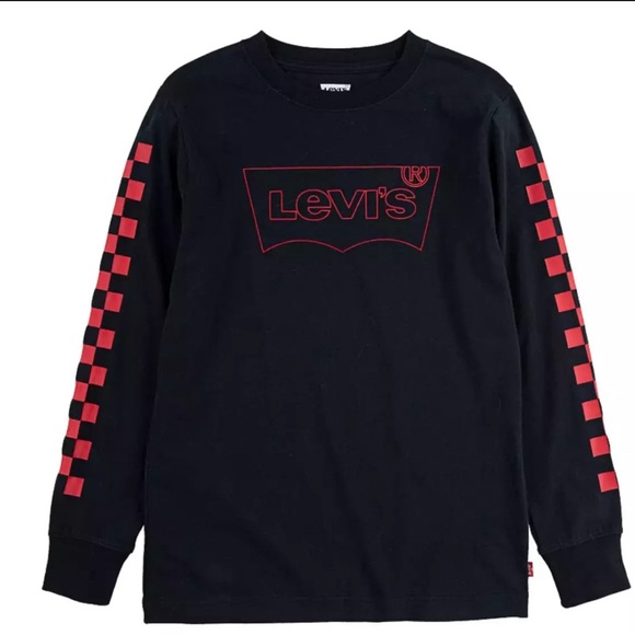 Boy's Levi's Batwing Long Sleeve Pullover Black/Red Logo Cotton Tee Size S - Picture 1 of 11